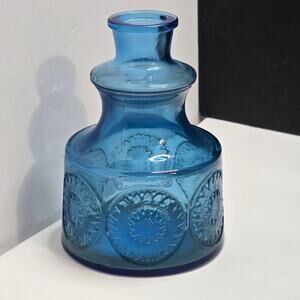 Clevenger Brothers Cobalt Blue Sunflower Pattern Windowsill Glass Bottle Vase